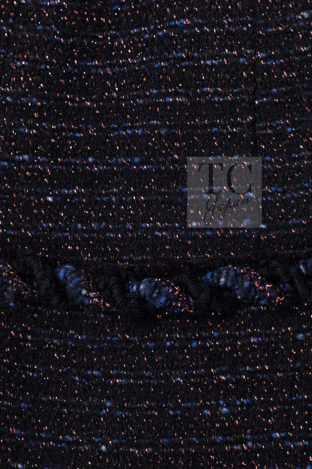 CHANEL 07PF Black Blue Metallic Wool Cashmere Tweed Jacket Coat 38 シャネル ブラック ブルー メタリック ウール カシミヤ ツイード ジャケット コート 即発