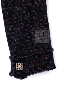 CHANEL 07PF Black Blue Metallic Wool Cashmere Tweed Jacket Coat 38 シャネル ブラック ブルー メタリック ウール カシミヤ ツイード ジャケット コート 即発