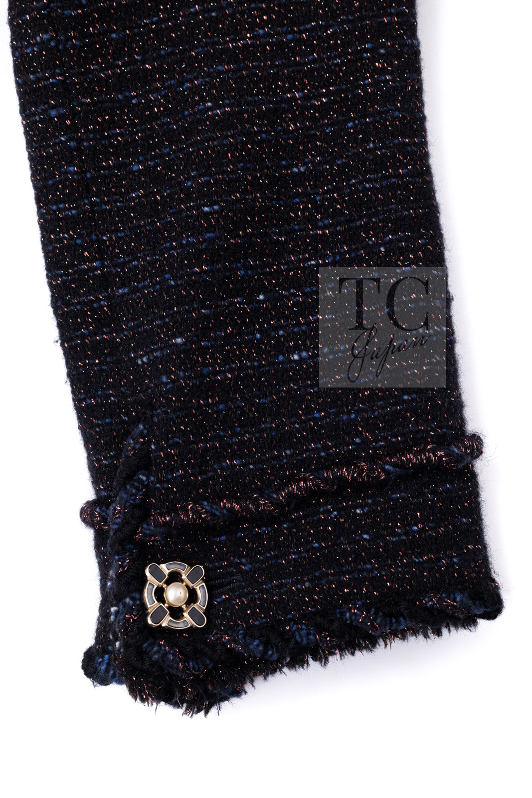 CHANEL 07PF Black Blue Metallic Wool Cashmere Tweed Jacket Coat 38 シャネル ブラック ブルー メタリック ウール カシミヤ ツイード ジャケット コート 即発