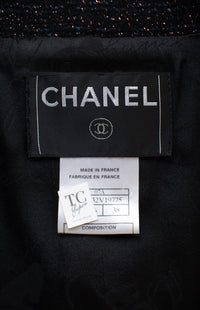 CHANEL 07PF Black Blue Metallic Wool Cashmere Tweed Jacket Coat 38 シャネル ブラック ブルー メタリック ウール カシミヤ ツイード ジャケット コート 即発