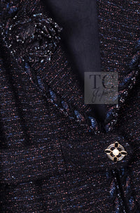 CHANEL 07PF Black Blue Metallic Wool Cashmere Tweed Jacket Coat 38 シャネル ブラック ブルー メタリック ウール カシミヤ ツイード ジャケット コート 即発