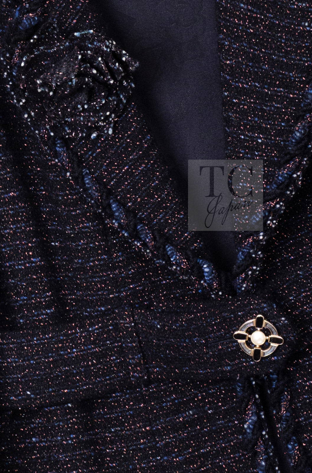 CHANEL 07PF Black Blue Metallic Wool Cashmere Tweed Jacket Coat 38 シャネル ブラック ブルー メタリック ウール カシミヤ ツイード ジャケット コート 即発