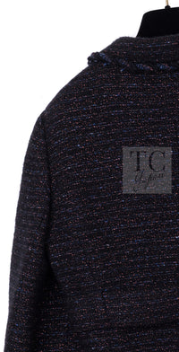 CHANEL 07PF Black Blue Metallic Wool Cashmere Tweed Jacket Coat 38 シャネル ブラック ブルー メタリック ウール カシミヤ ツイード ジャケット コート 即発