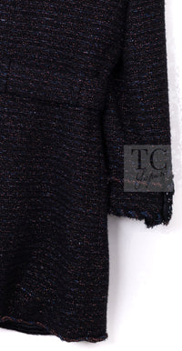 CHANEL 07PF Black Blue Metallic Wool Cashmere Tweed Jacket Coat 38 シャネル ブラック ブルー メタリック ウール カシミヤ ツイード ジャケット コート 即発