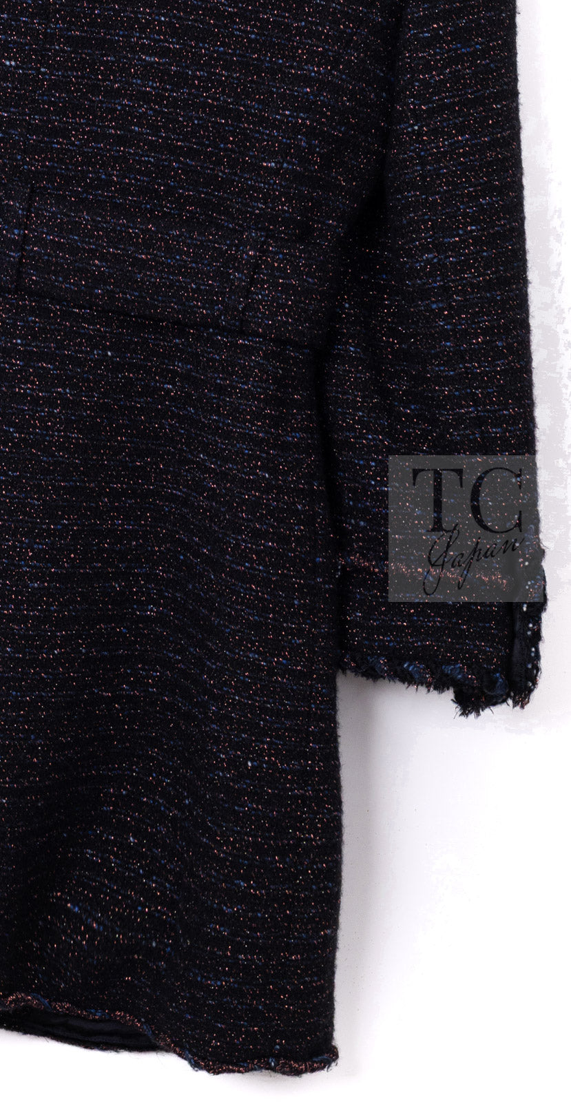 CHANEL 07PF Black Blue Metallic Wool Cashmere Tweed Jacket Coat 38 シャネル ブラック ブルー メタリック ウール カシミヤ ツイード ジャケット コート 即発