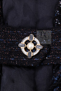 CHANEL 07PF Black Blue Metallic Wool Cashmere Tweed Jacket Coat 38 シャネル ブラック ブルー メタリック ウール カシミヤ ツイード ジャケット コート 即発