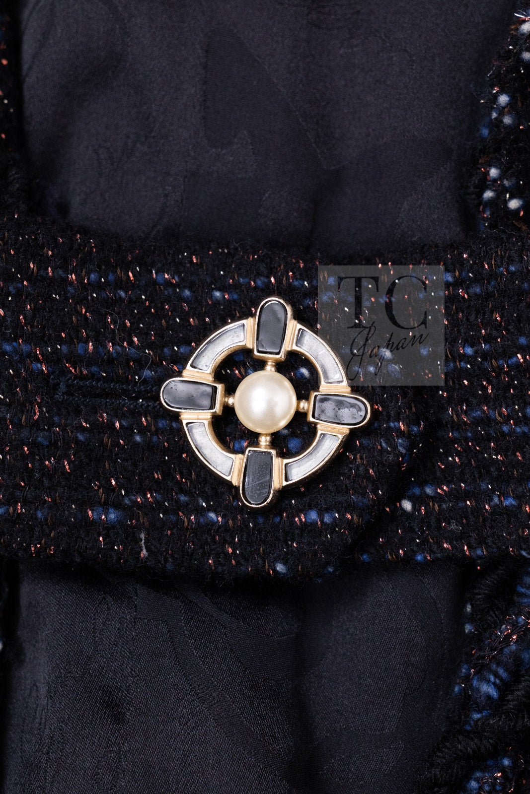 CHANEL 07PF Black Blue Metallic Wool Cashmere Tweed Jacket Coat 38 シャネル ブラック ブルー メタリック ウール カシミヤ ツイード ジャケット コート 即発