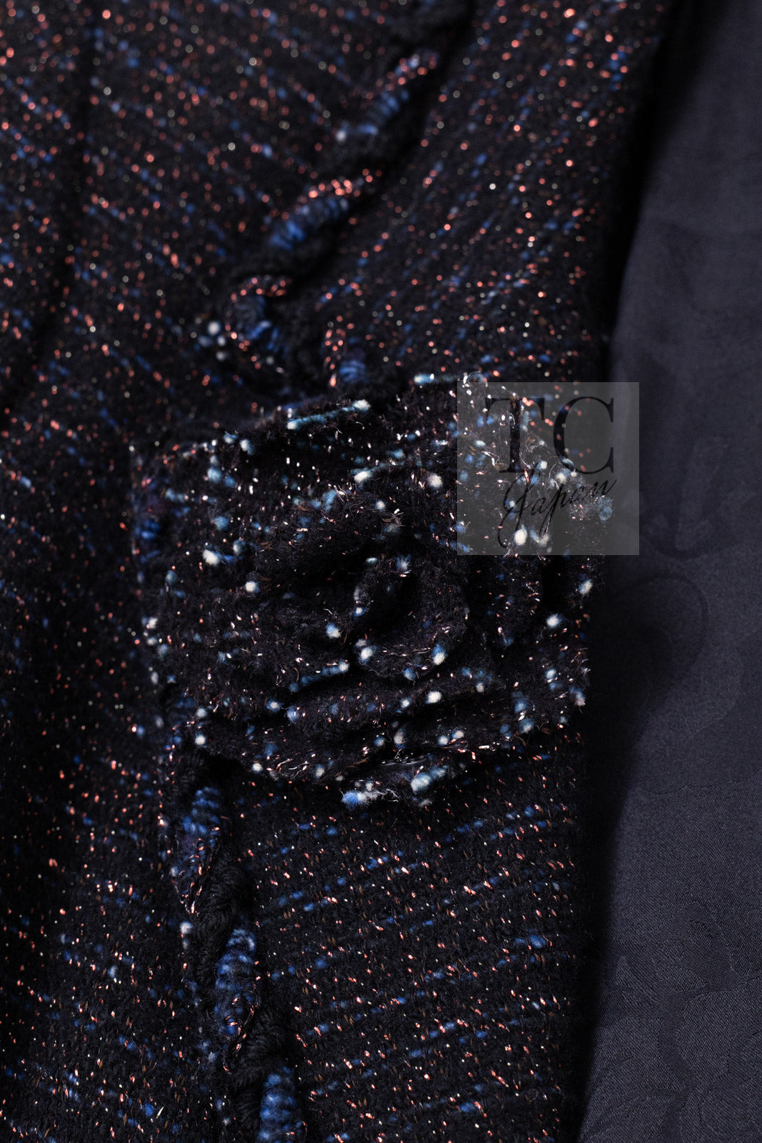 CHANEL 07PF Black Blue Metallic Wool Cashmere Tweed Jacket Coat 38 シャネル ブラック ブルー メタリック ウール カシミヤ ツイード ジャケット コート 即発