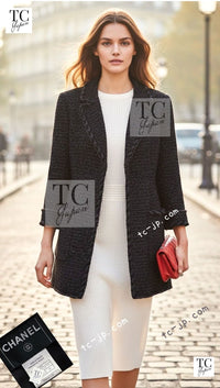CHANEL 07PF Black Blue Metallic Wool Cashmere Tweed Jacket Coat 38 シャネル ブラック ブルー メタリック ウール カシミヤ ツイード ジャケット コート 即発