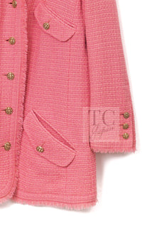 CHANEL 20PF Pink V-Neck Wool Tweed Jacket Coat CC Logo Button 50 シャネル ピンク ウール ツイード Vネック ジャケット コート CCロゴボタン 即発