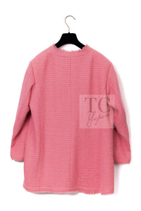 CHANEL 20PF Pink V-Neck Wool Tweed Jacket Coat CC Logo Button 50 シャネル ピンク ウール ツイード Vネック ジャケット コート CCロゴボタン 即発