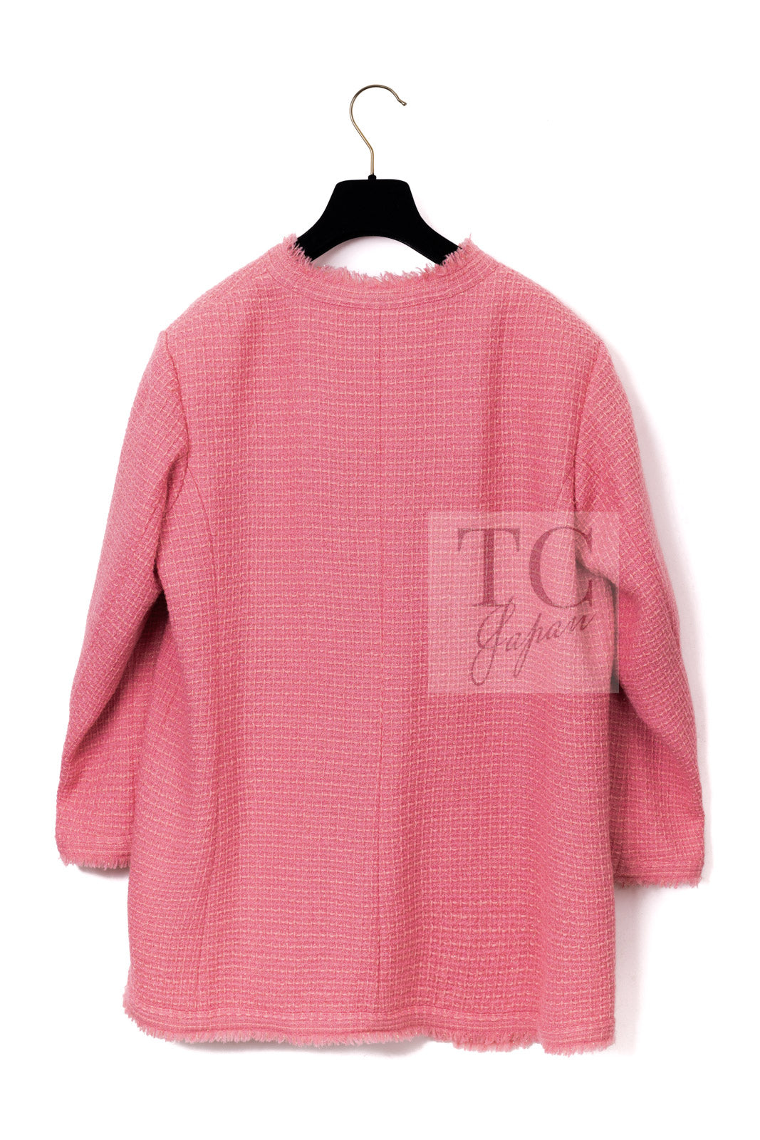 CHANEL 20PF Pink V-Neck Wool Tweed Jacket Coat CC Logo Button 50 シャネル ピンク ウール ツイード Vネック ジャケット コート CCロゴボタン 即発