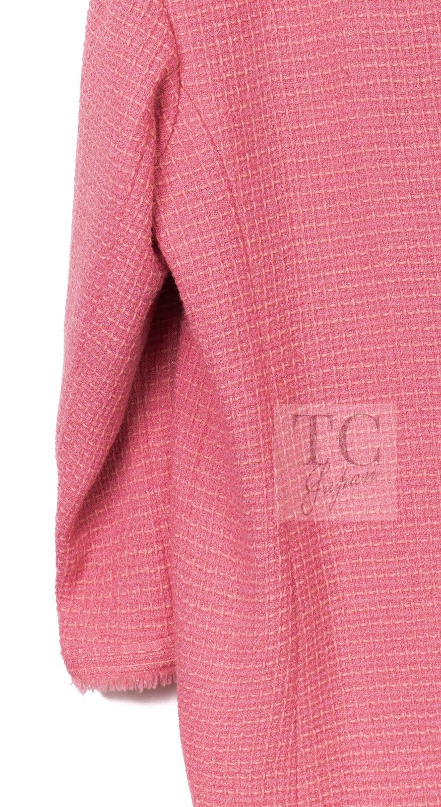 CHANEL 20PF Pink V-Neck Wool Tweed Jacket Coat CC Logo Button 50 シャネル ピンク ウール ツイード Vネック ジャケット コート CCロゴボタン 即発