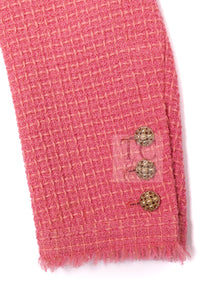 CHANEL 20PF Pink V-Neck Wool Tweed Jacket Coat CC Logo Button 50 シャネル ピンク ウール ツイード Vネック ジャケット コート CCロゴボタン 即発