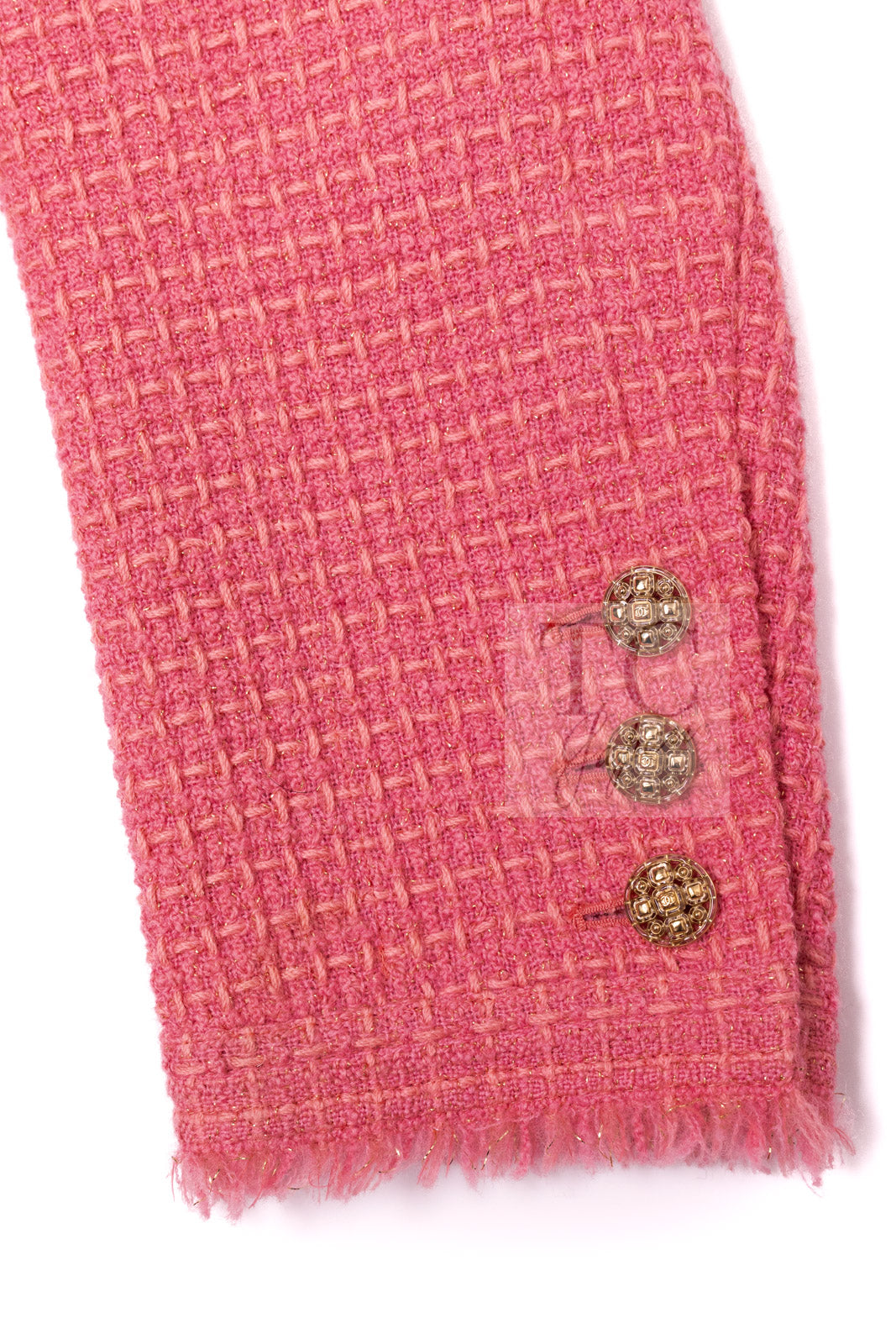 CHANEL 20PF Pink V-Neck Wool Tweed Jacket Coat CC Logo Button 50 シャネル ピンク ウール ツイード Vネック ジャケット コート CCロゴボタン 即発