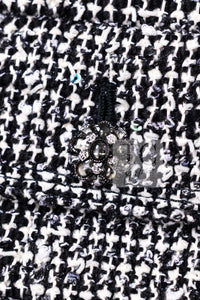 CHANEL 15C Black White Sequin Cotton Wool Tweed Jacket 36 シャネル ブラック ホワイト スパンコール コットン ウール ツイード ジャケット 即発