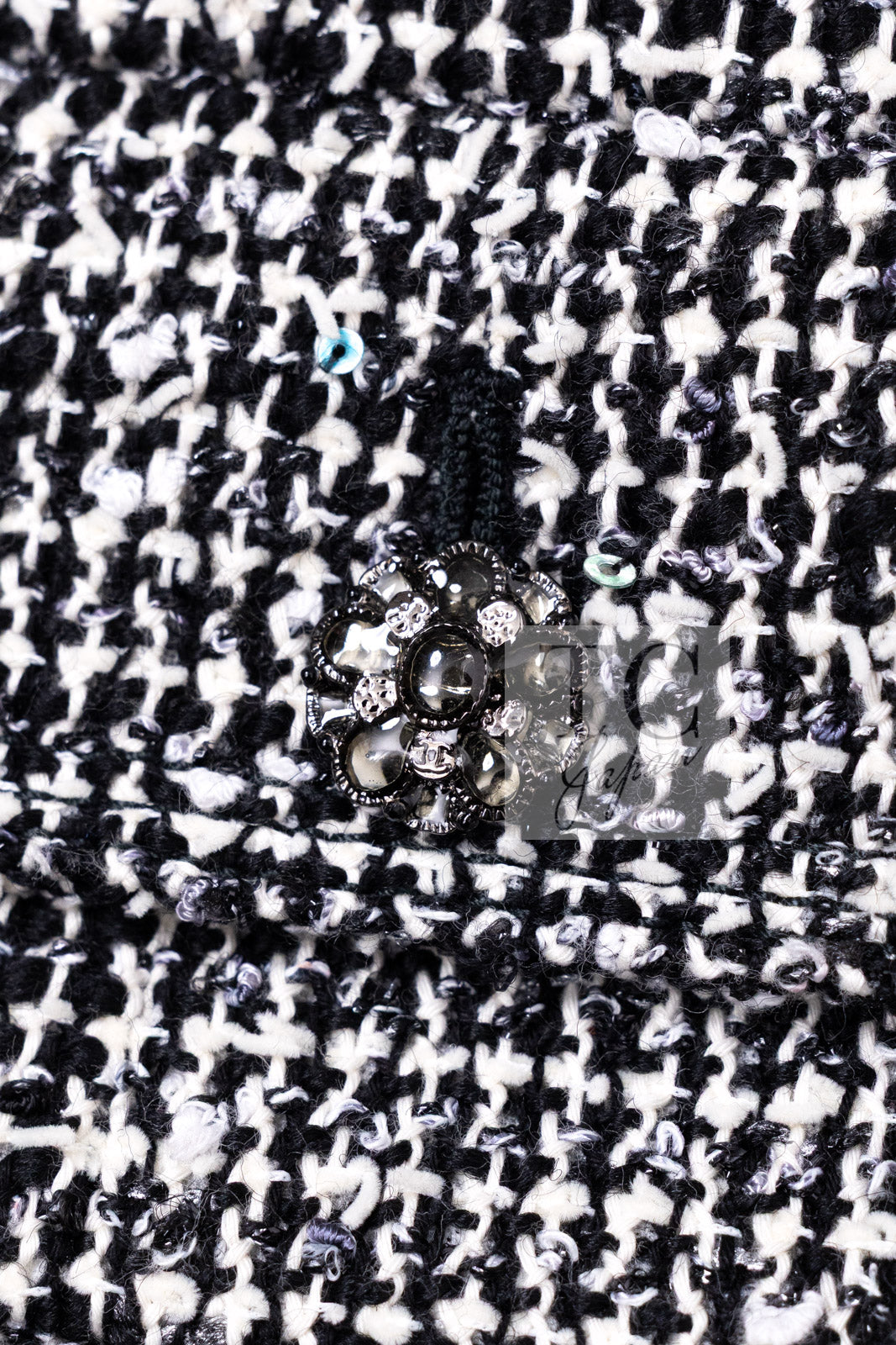 CHANEL 15C Black White Sequin Cotton Wool Tweed Jacket 36 シャネル ブラック ホワイト スパンコール コットン ウール ツイード ジャケット 即発