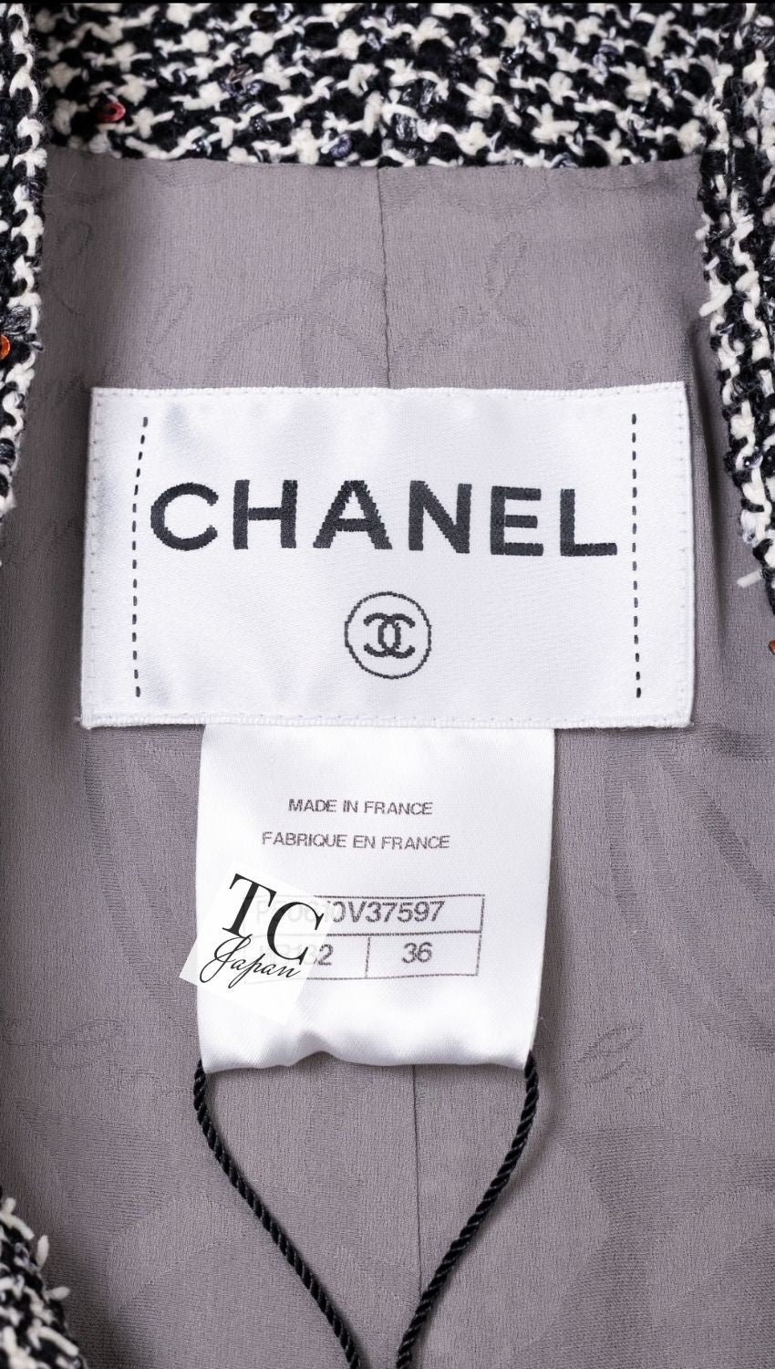 CHANEL 15C Black White Sequin Cotton Wool Tweed Jacket 36 シャネル ブラック ホワイト スパンコール コットン ウール ツイード ジャケット 即発