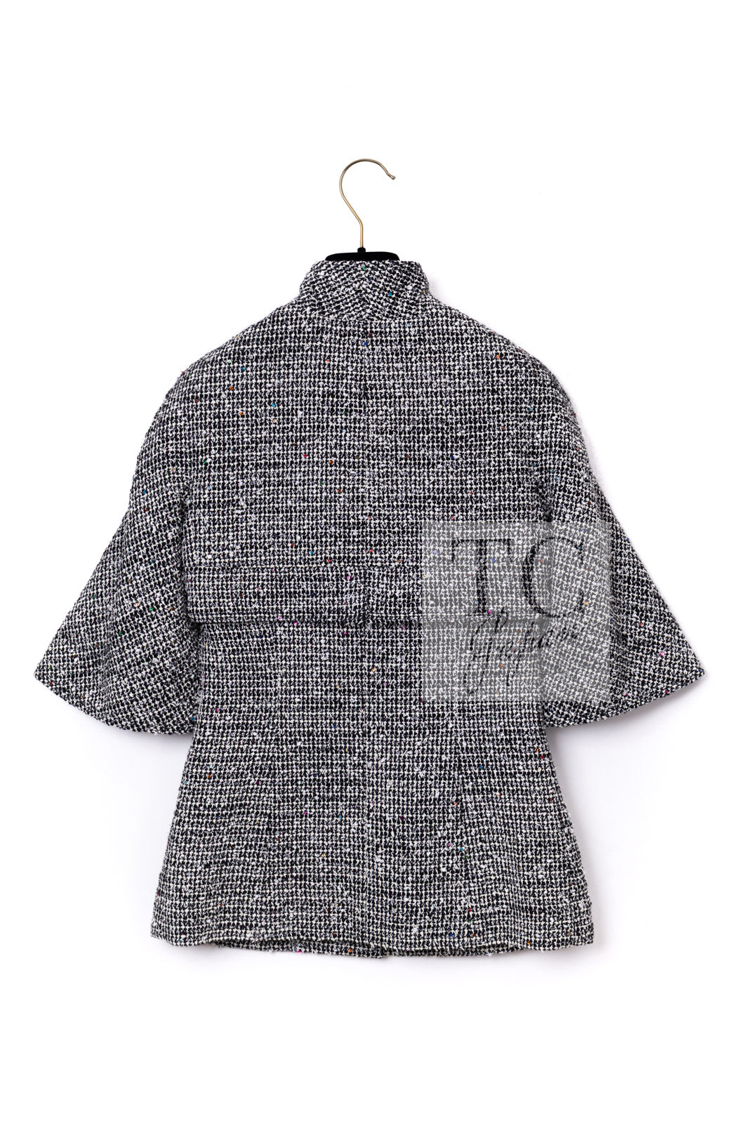 CHANEL 15C Black White Sequin Cotton Wool Tweed Jacket 36 シャネル ブラック ホワイト スパンコール コットン ウール ツイード ジャケット 即発