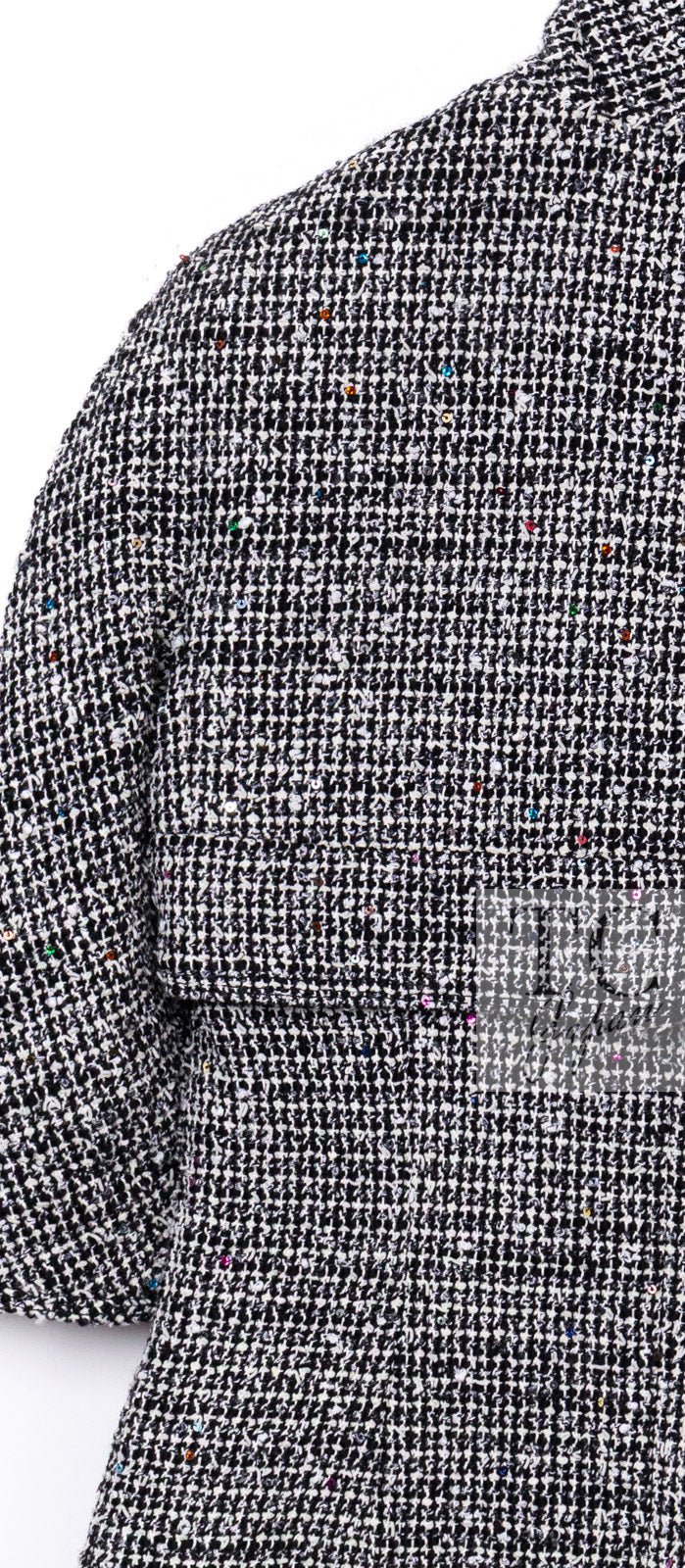 CHANEL 15C Black White Sequin Cotton Wool Tweed Jacket 36 シャネル ブラック ホワイト スパンコール コットン ウール ツイード ジャケット 即発