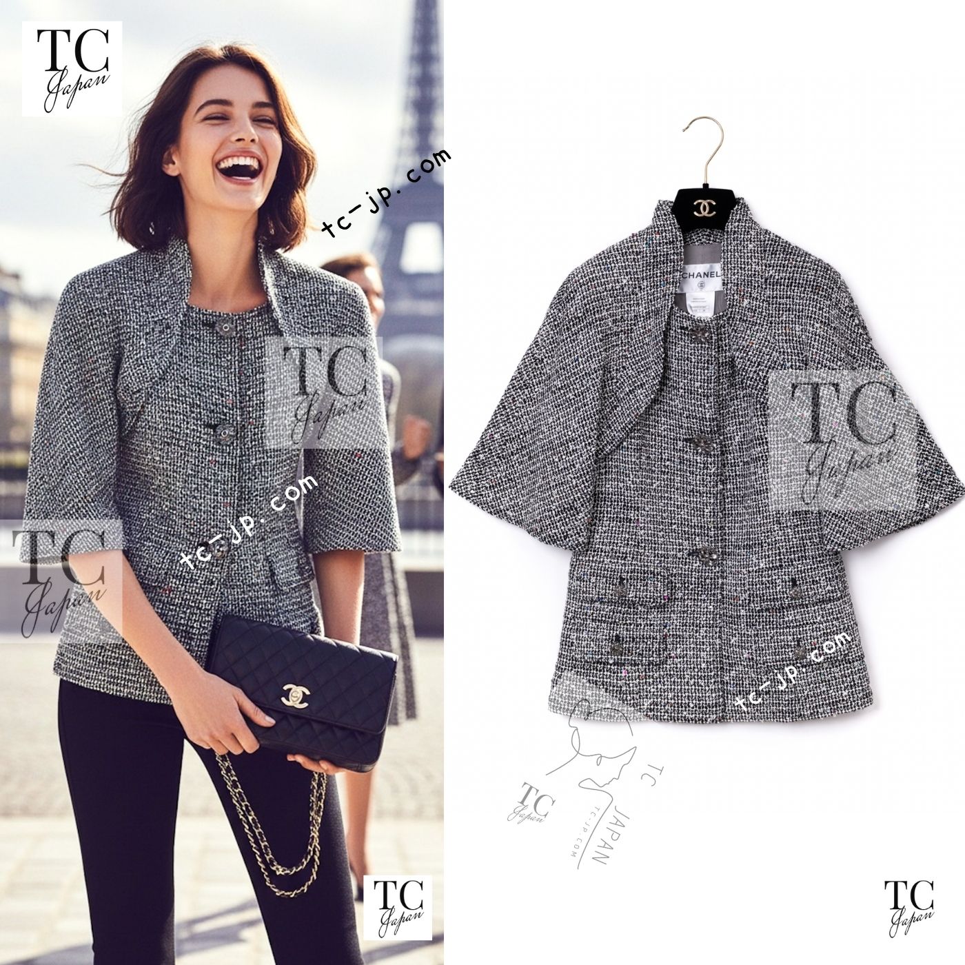 CHANEL 15C Black White Sequin Cotton Wool Tweed Jacket 36 シャネル ブラック ホワイト スパンコール コットン ウール ツイード ジャケット 即発