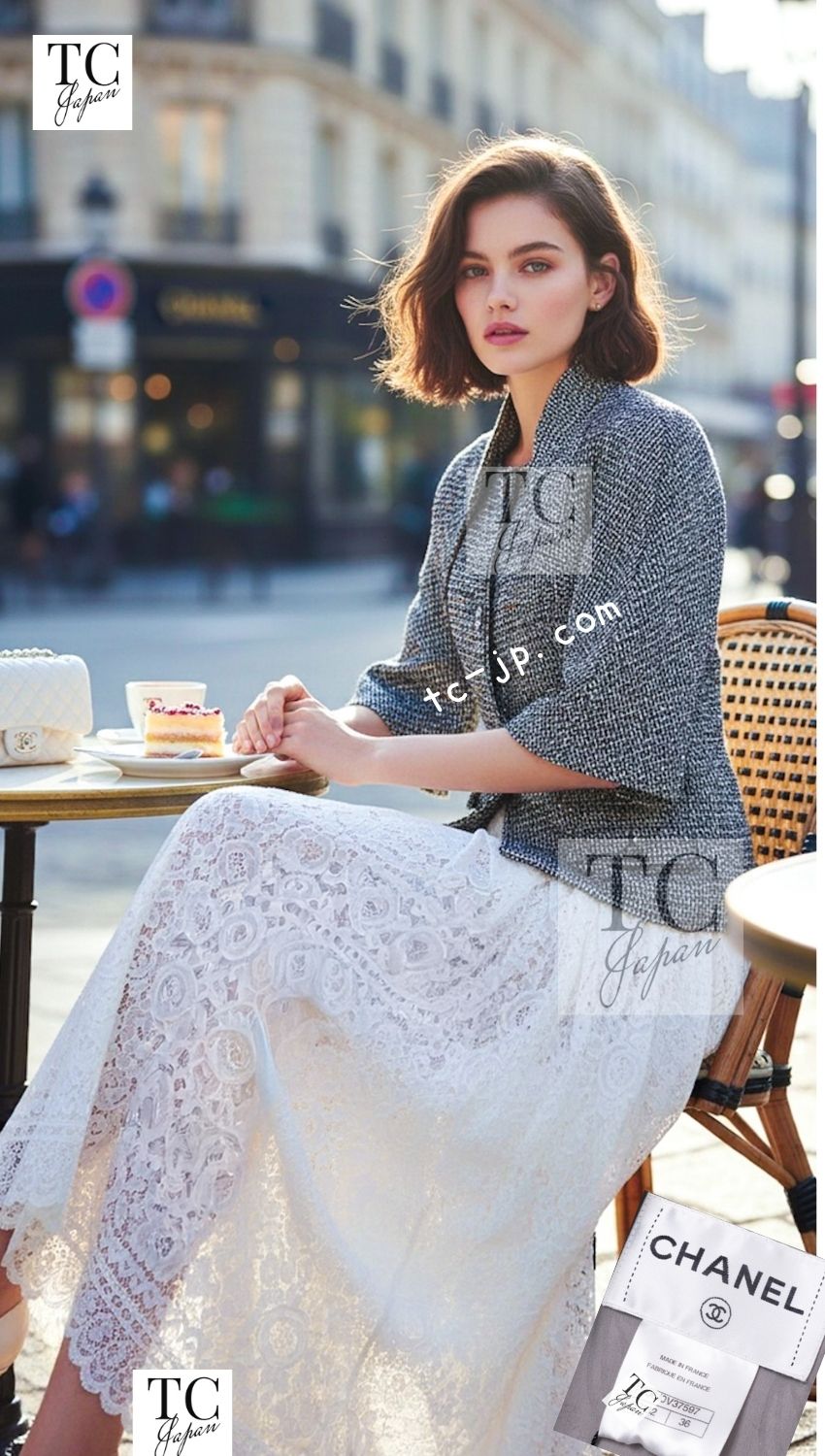 CHANEL 15C Black White Sequin Cotton Wool Tweed Jacket 36 シャネル ブラック ホワイト スパンコール コットン ウール ツイード ジャケット 即発