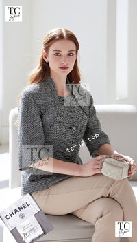 CHANEL 15C Black White Sequin Cotton Wool Tweed Jacket 36 シャネル ブラック ホワイト スパンコール コットン ウール ツイード ジャケット 即発