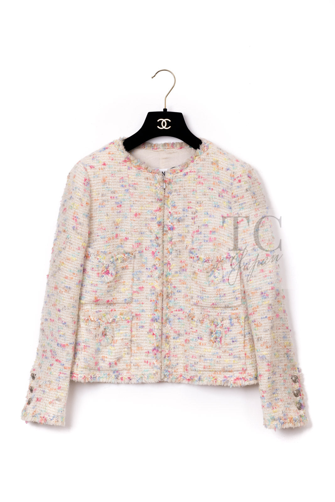 シャネル　CHANEL　ジャケット38 ハンガー付き シャネル ジャケット CHANEL ブラック アイボリー 千鳥格子 ジッパー