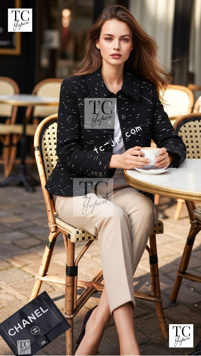 CHANEL 18A Black White Tweed Jacket 38 シャネル ブラック ホワイト ツイード ジャケット 即発