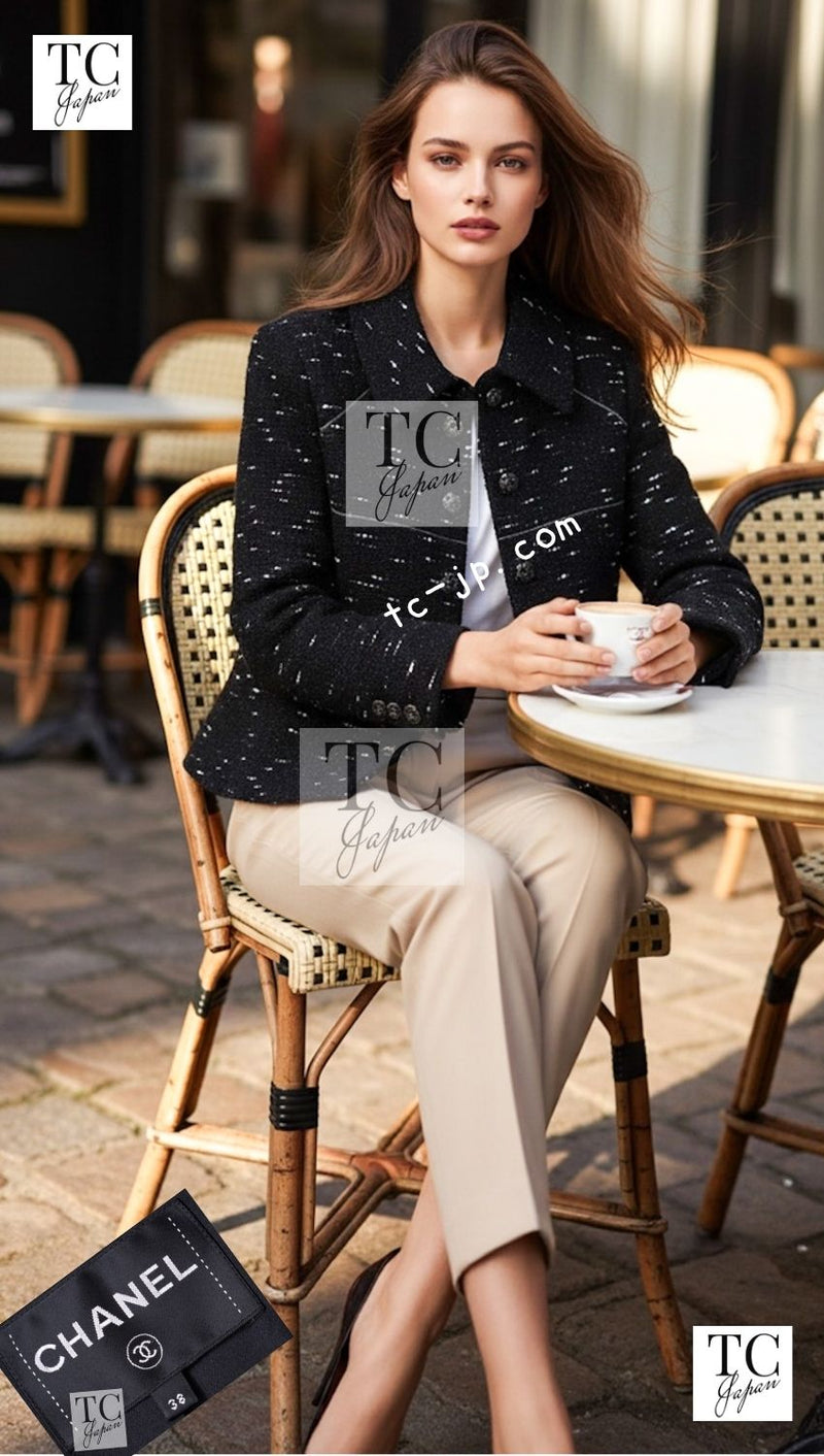 CHANEL 18A Black White Tweed Jacket 38 シャネル ブラック ホワイト ツイード ジャケット 即発