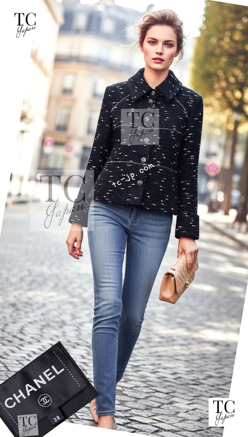 CHANEL 18A Black White Tweed Jacket 38 シャネル ブラック ホワイト ツイード ジャケット 即発