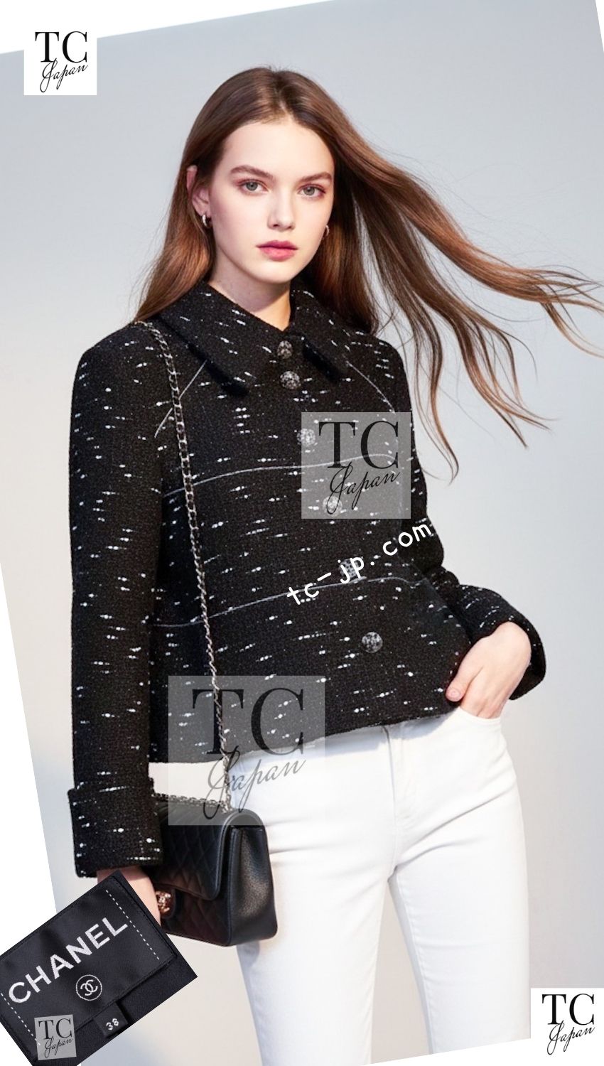 CHANEL 18A Black White Tweed Jacket 38 シャネル ブラック ホワイト ツイード ジャケット 即発