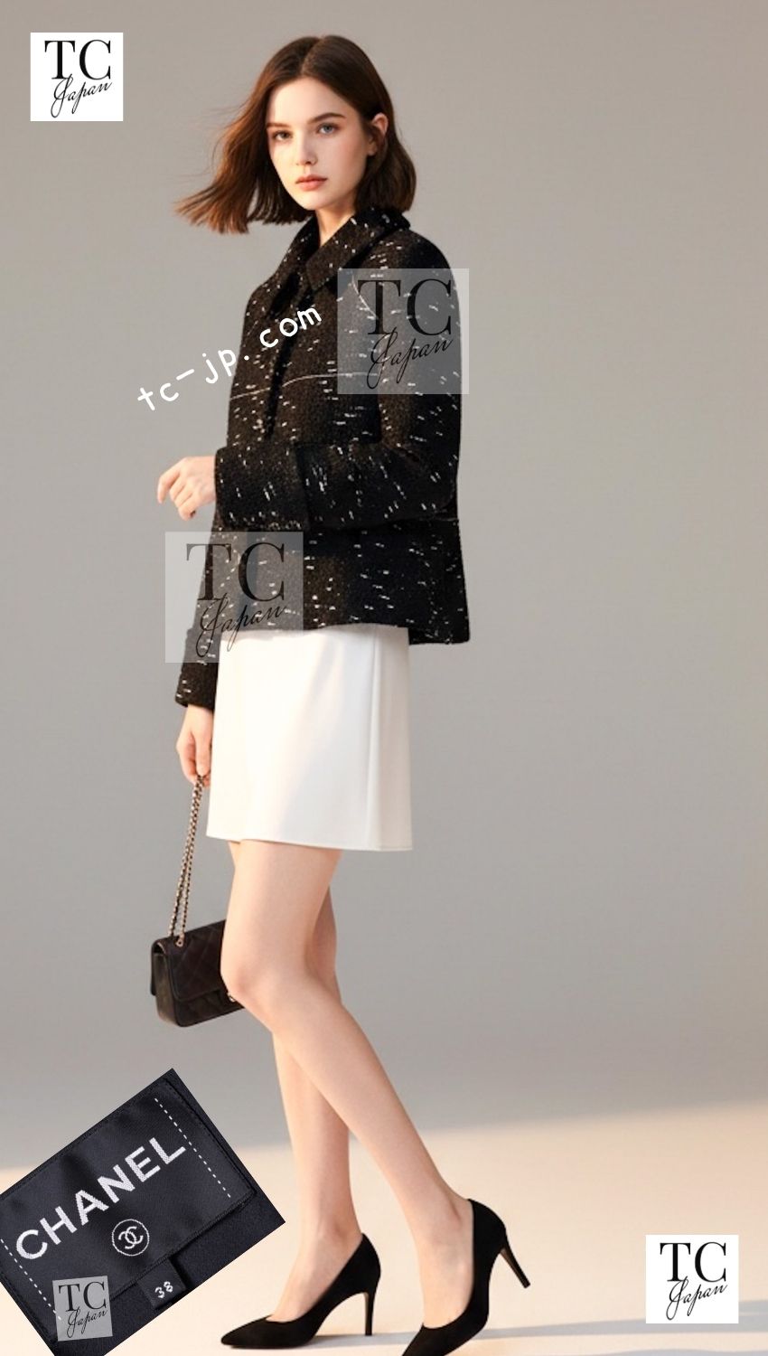 CHANEL 18A Black White Tweed Jacket 38 シャネル ブラック ホワイト ツイード ジャケット 即発