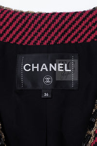 CHANEL 20PF Red Black Wool Cashmere V Neck Tweed Jacket 38 シャネル レッド ブラック ウール カシミヤ ツイード ジャケット 即発