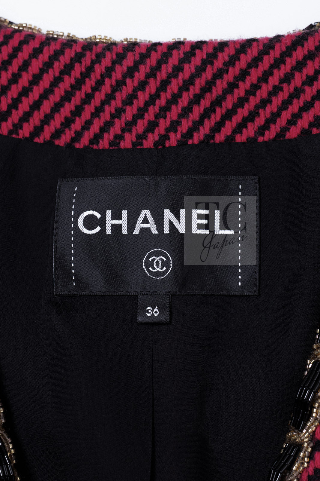 CHANEL 20PF Red Black Wool Cashmere V Neck Tweed Jacket 38 シャネル レッド ブラック ウール カシミヤ ツイード ジャケット 即発