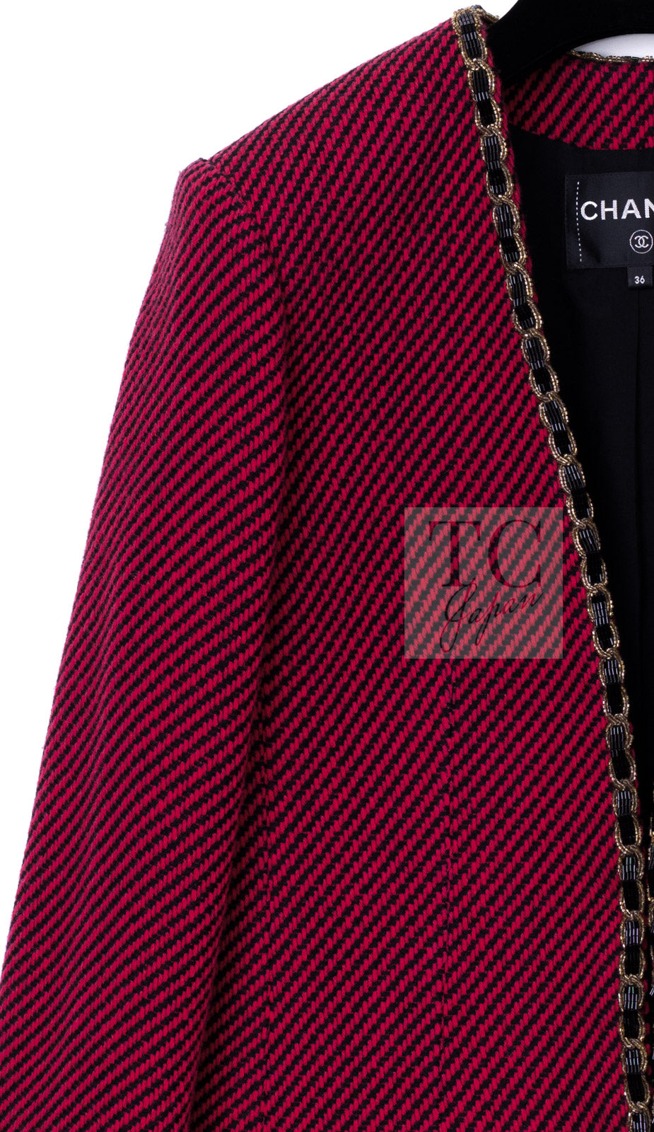 CHANEL 20PF Red Black Wool Cashmere V Neck Tweed Jacket 38 シャネル レッド ブラック ウール カシミヤ ツイード ジャケット 即発