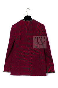 CHANEL 20PF Red Black Wool Cashmere V Neck Tweed Jacket 38 シャネル レッド ブラック ウール カシミヤ ツイード ジャケット 即発