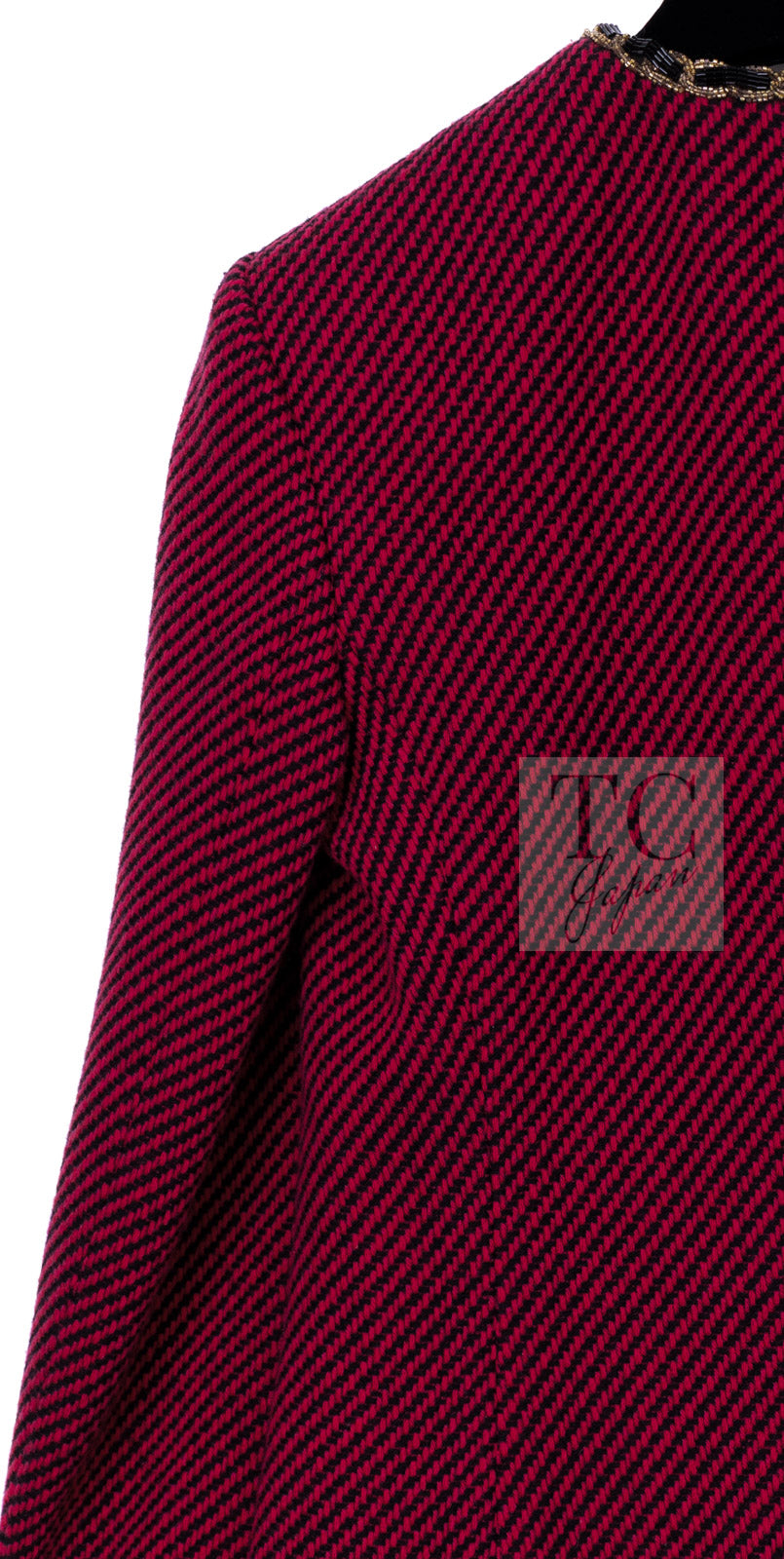 CHANEL 20PF Red Black Wool Cashmere V Neck Tweed Jacket 38 シャネル レッド ブラック ウール カシミヤ ツイード ジャケット 即発