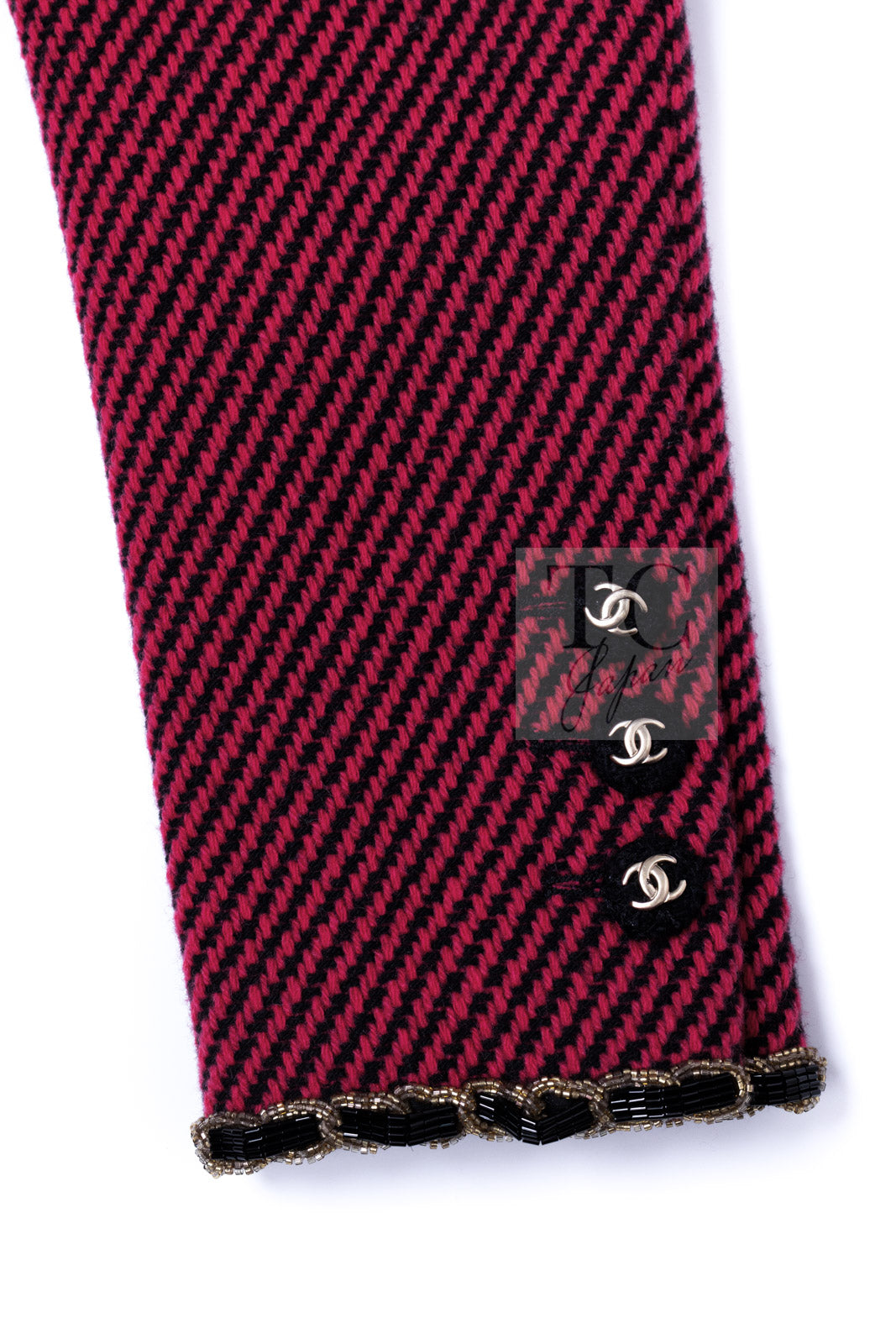 CHANEL 20PF Red Black Wool Cashmere V Neck Tweed Jacket 38 シャネル レッド ブラック ウール カシミヤ ツイード ジャケット 即発