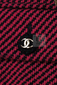 CHANEL 20PF Red Black Wool Cashmere V Neck Tweed Jacket 38 シャネル レッド ブラック ウール カシミヤ ツイード ジャケット 即発