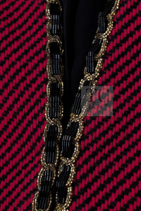 CHANEL 20PF Red Black Wool Cashmere V Neck Tweed Jacket 38 シャネル レッド ブラック ウール カシミヤ ツイード ジャケット 即発