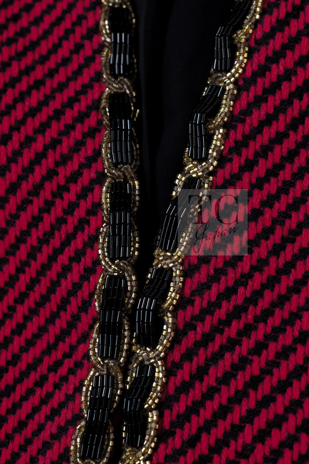 CHANEL 20PF Red Black Wool Cashmere V Neck Tweed Jacket 38 シャネル レッド ブラック ウール カシミヤ ツイード ジャケット 即発