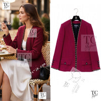 CHANEL 20PF Red Black Wool Cashmere V Neck Tweed Jacket 38 シャネル レッド ブラック ウール カシミヤ ツイード ジャケット 即発