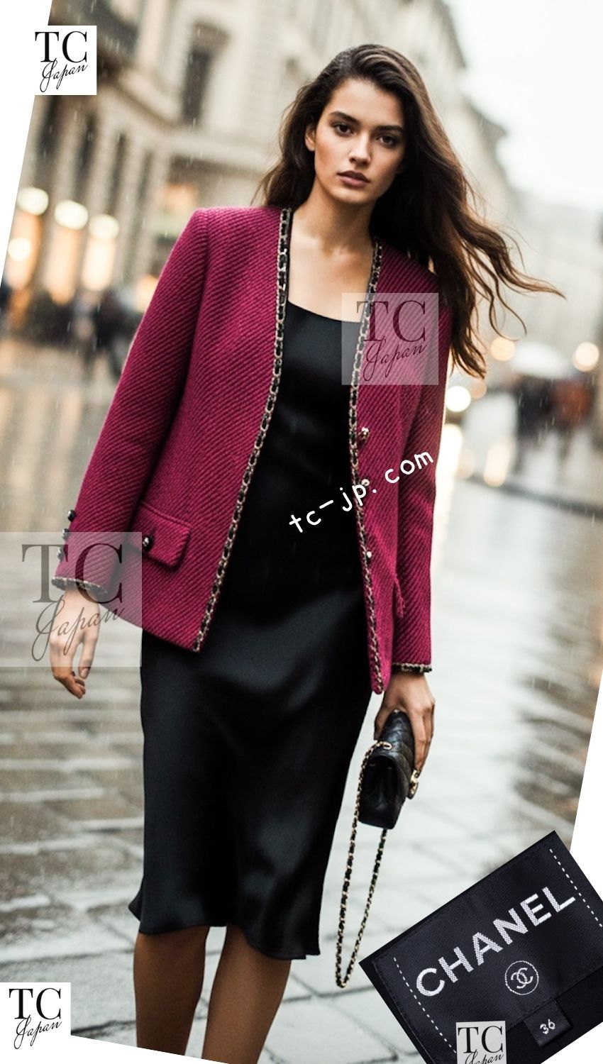 CHANEL 20PF Red Black Wool Cashmere V Neck Tweed Jacket 38 シャネル レッド ブラック ウール カシミヤ ツイード ジャケット 即発