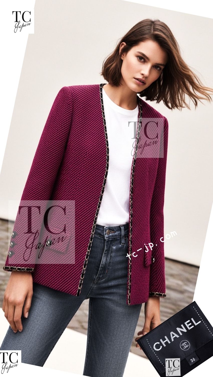 CHANEL 20PF Red Black Wool Cashmere V Neck Tweed Jacket 38 シャネル レッド ブラック ウール カシミヤ ツイード ジャケット 即発