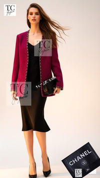CHANEL 20PF Red Black Wool Cashmere V Neck Tweed Jacket 38 シャネル レッド ブラック ウール カシミヤ ツイード ジャケット 即発