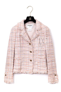 CHANEL 04S Nude Beige Pink Multicolor Mix Gold CC Buttons Tweed Jacket 38 シャネル ヌード ベージュ ピンク マルチカラー ミックス ゴールド CC ボタン ツイード ジャケット 即発
