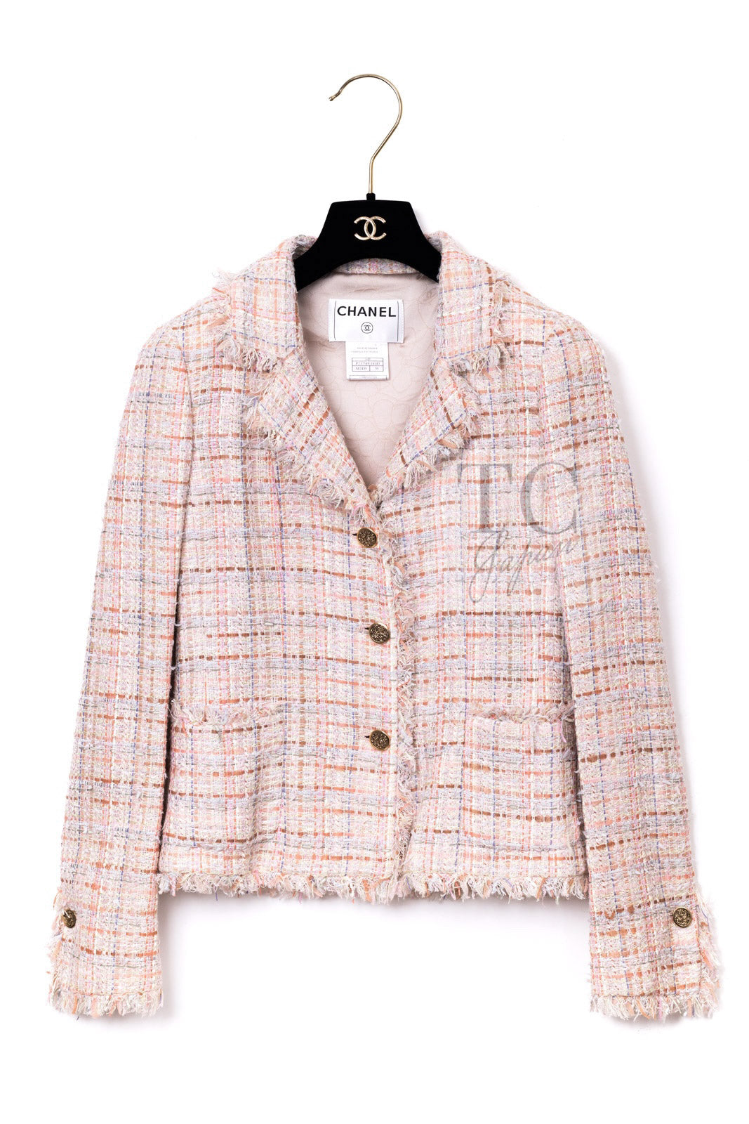CHANEL 04S Nude Beige Pink Multicolor Mix Gold CC Buttons Tweed Jacket 38 シャネル ヌード ベージュ ピンク マルチカラー ミックス ゴールド CC ボタン ツイード ジャケット 即発