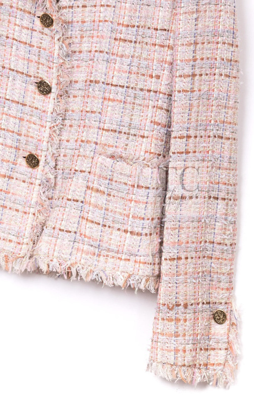 CHANEL 04S Nude Beige Pink Multicolor Mix Gold CC Buttons Tweed Jacket 38 シャネル ヌード ベージュ ピンク マルチカラー ミックス ゴールド CC ボタン ツイード ジャケット 即発
