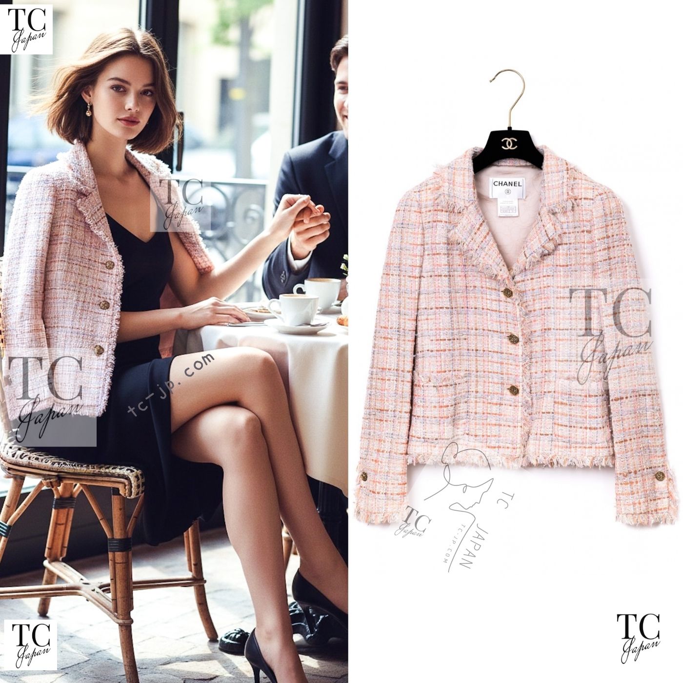 h*s様 CHANEL シャネル ツイード フリンジ ジャケットココボタン 04 シャネル ジャケット CHANEL ヌード ベージュ ピンク マルチカラー